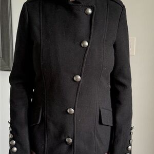 Jack by BB Dakota Black Pea Coat with Silver Buttons
